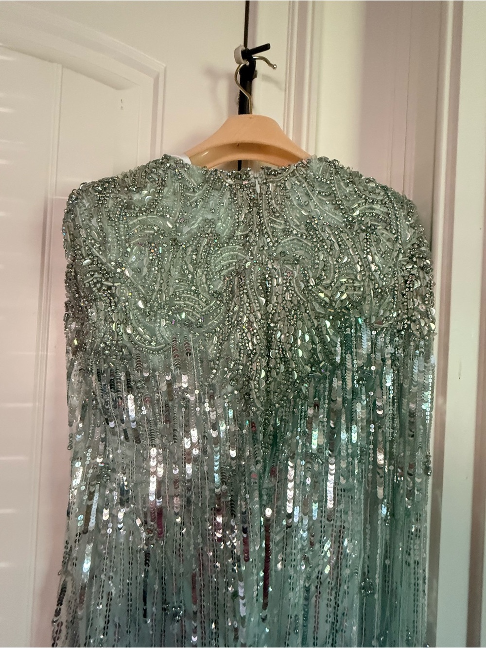 Jenny Packham Mint Green Sequin Draped Evening Gown - Picture 8 of 13